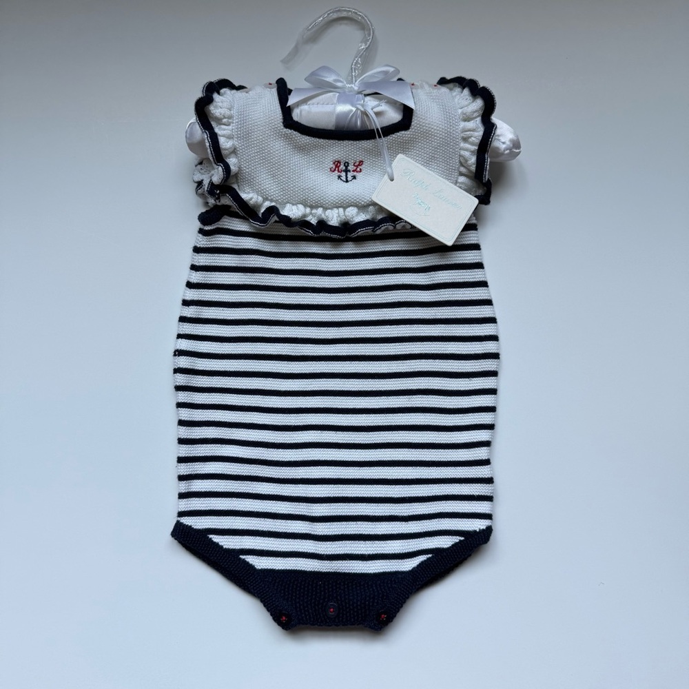 New Ralph Lauren Navy and White Striped Kids One Piece